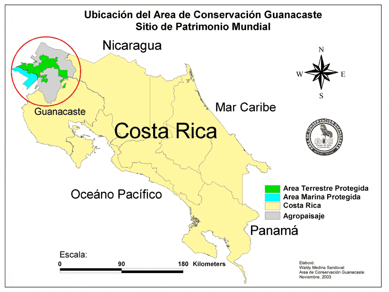 Map of the Área de Conservación Guanacaste in Costa Rica