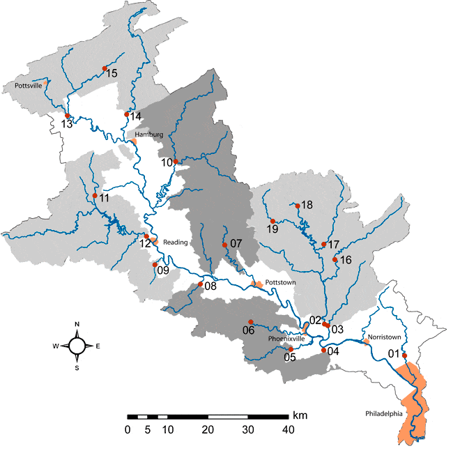 A map showing the Schuylkill River basin.