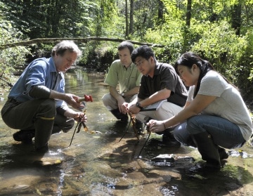 Four scientist taking samples in White Clay Creek.