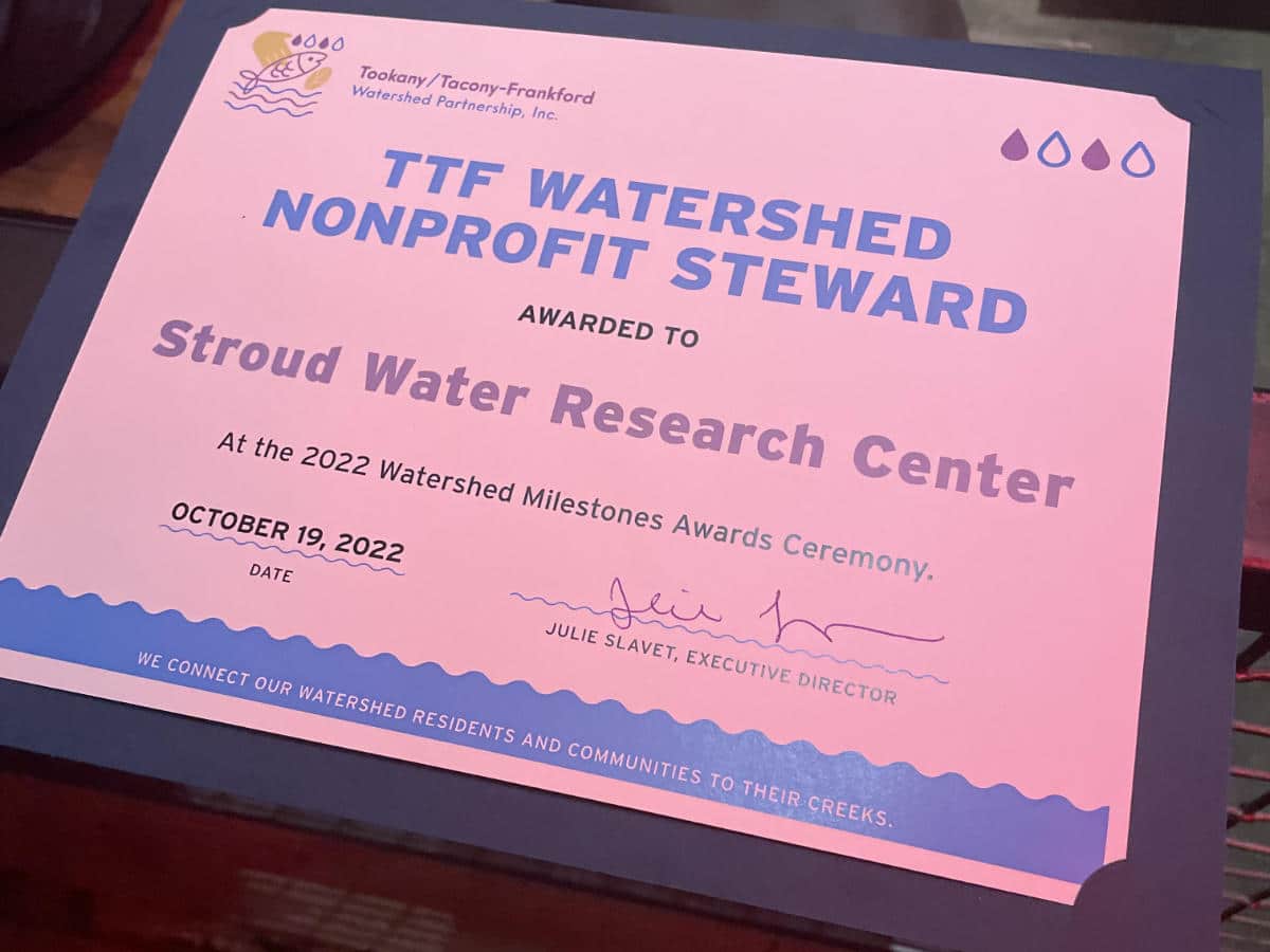 TTF Watershed Nonprofit Steward award certificate.