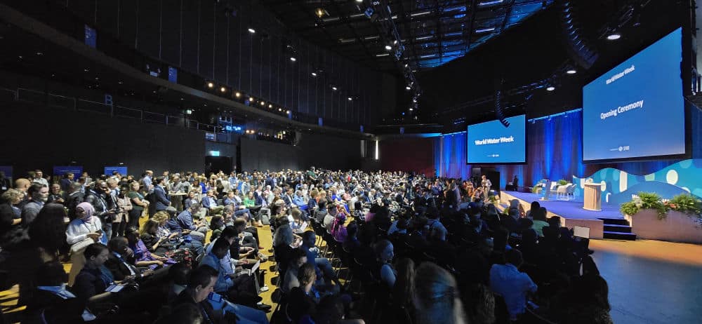 The audience awaits the opening ceremony in the auditorium at World Water Week 2024.