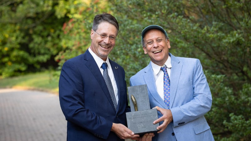 David Arscott and Paul Greenberg hold the Stroud Award for Freshwater Excellence.