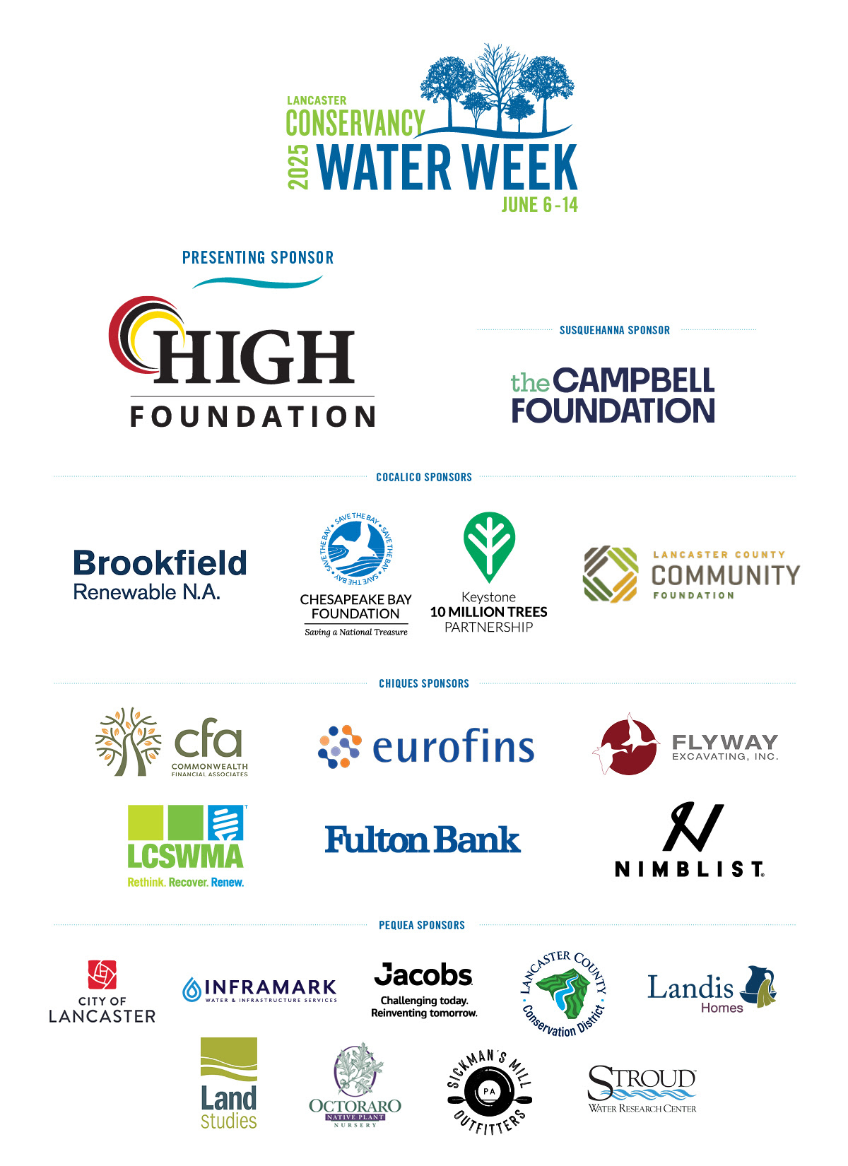 2025 Lancaster Water Week sponsor list.