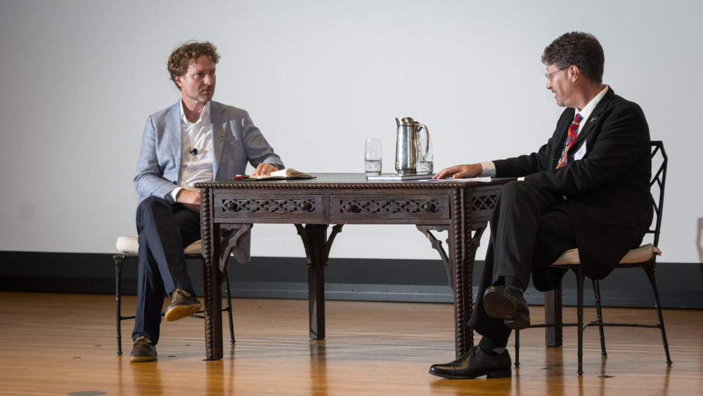 2025 Stroud Award for Freshwater Excellence recipient Paul O'Callaghan speaks with Executive Director David Arscott.