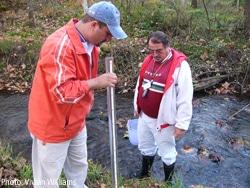 Checking the turbidity of the water—just one of the water chemistry tests participants learned to conduct.