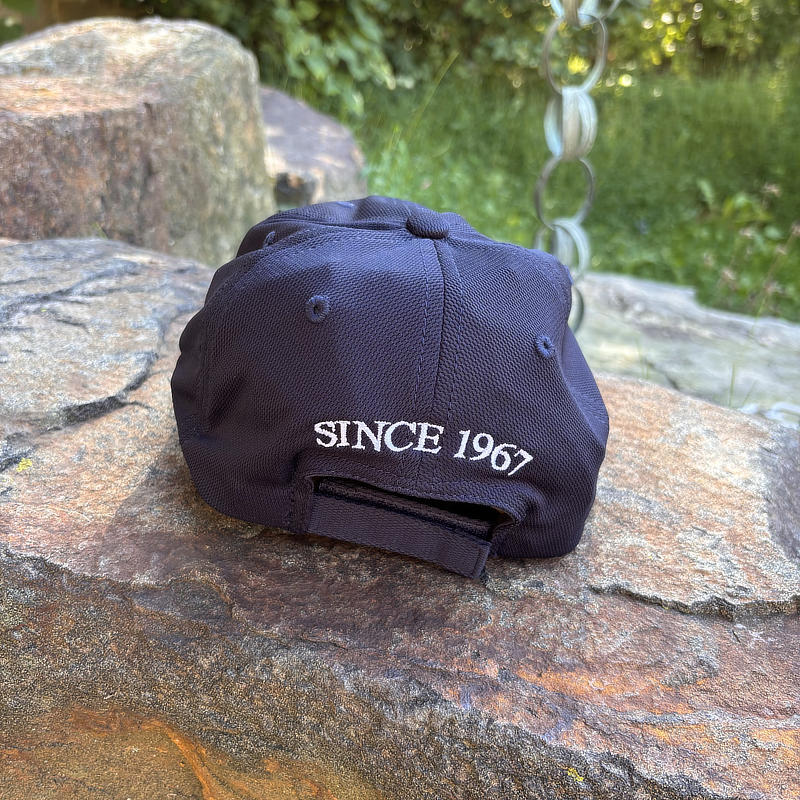 Back view of the dark blue Stroud Center ball cap.