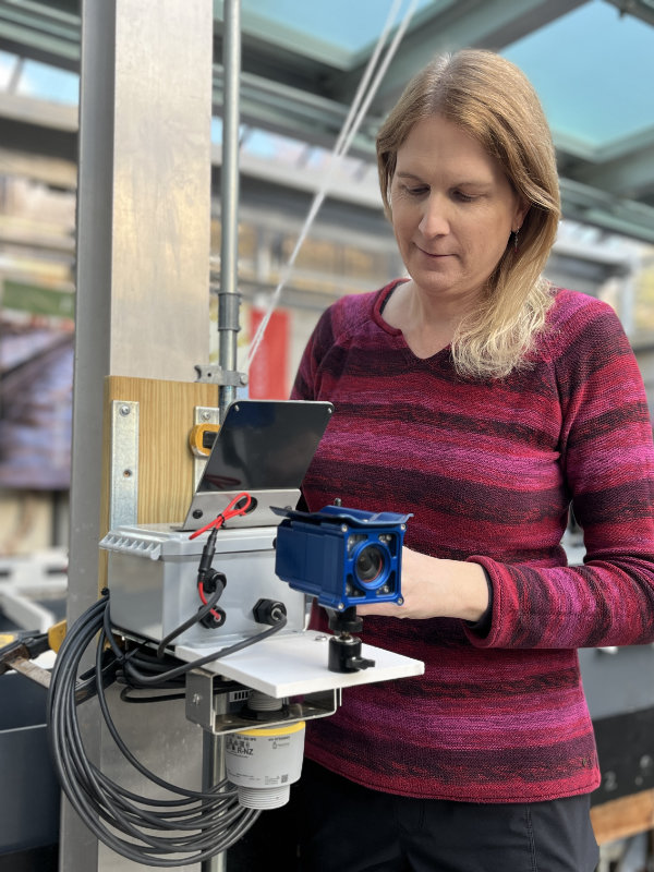 Shannon Hicks with ORCA set up in the Stroud Center's Streamhouse.