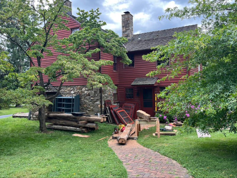 The historic cabin restoration is underway.