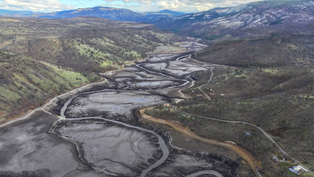 Aerial photo of the Klamath River after dam removal.
