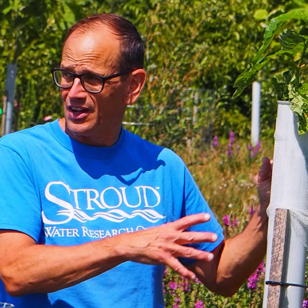 Lamonte Garber describes the benefits of a forested buffer at Overlook Park in Lancaster, Pennsylvania.