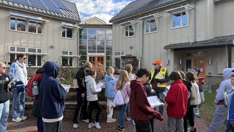 Radnor Middle School students gather during a stream study.