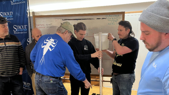 Teachers learning watershed education skills at a workshop.