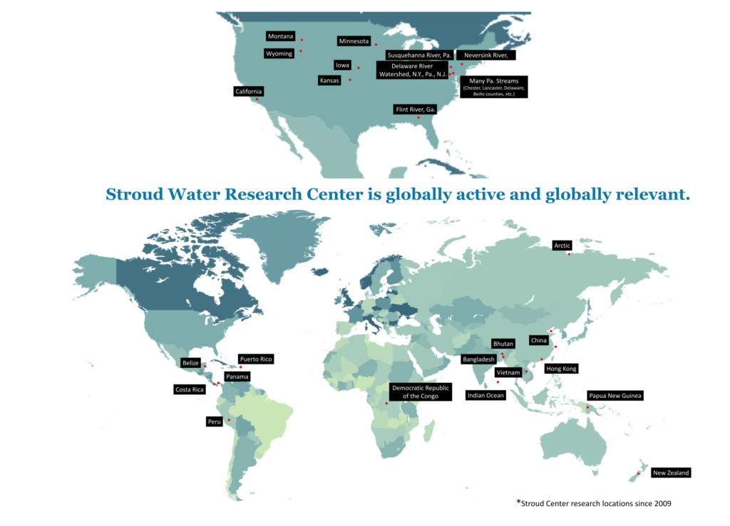 Map of Stroud Center research locations since 2009.