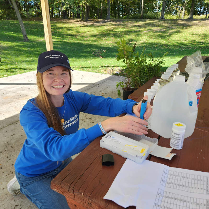 Amber Stilwell, PA Sea Grant Coastal Outreach Specialist and Northwest PA Master Watershed Steward Coordinator tests samples for chloride and conductivity levels.