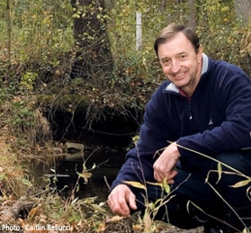 Bern Sweeney, director of Stroud Water Research Center, at home on the banks of White Clay Creek.