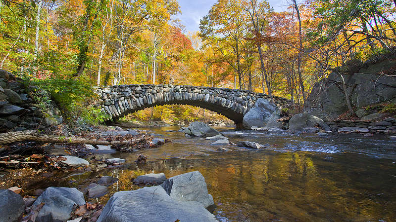 Boulder Bridge in the fall at Rock Creek National Park.