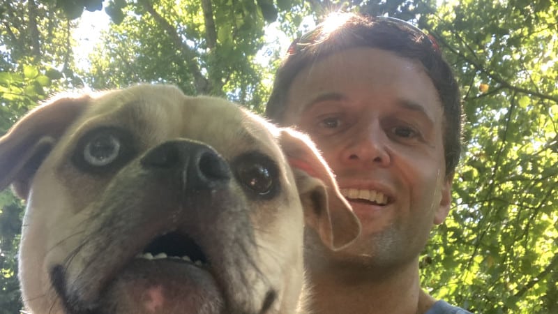 Daniel Myers and his dog get a closeup.