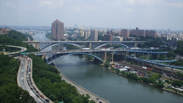 City bridges over the Hudson River.