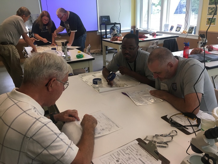 Educators working at a table during a workshop.