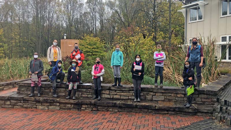 Ms. Harnish with a small pod of her students from Hambright Elementary School in Stroud Water Research Center's courtyard.