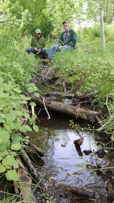 Garber and Young look at a small headwater stream in the Chesapeake Bay watershed.