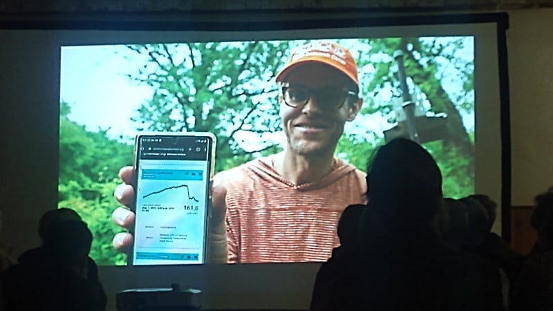 Jeremy Monroe's lecture included a slide showing Stroud Center's David Bressler and Monitor My Watershed.
