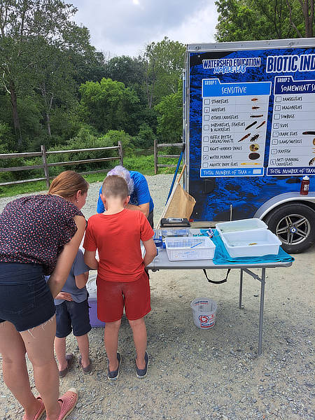 A family visits the Watershed Education Mobile Lab.