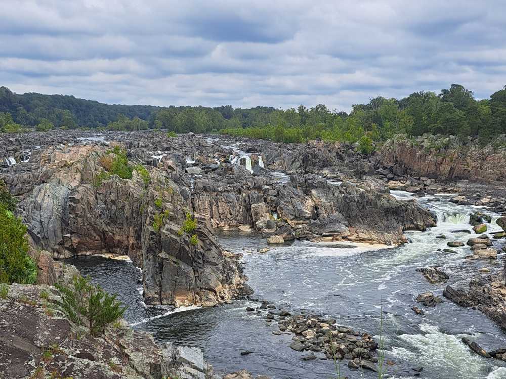 The Potomac River cascading through rock formation in Great Falls National Park.