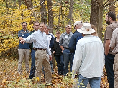 Bern Sweeney taking a buffer workshop group on a walk of the White Clay Creek watershed.