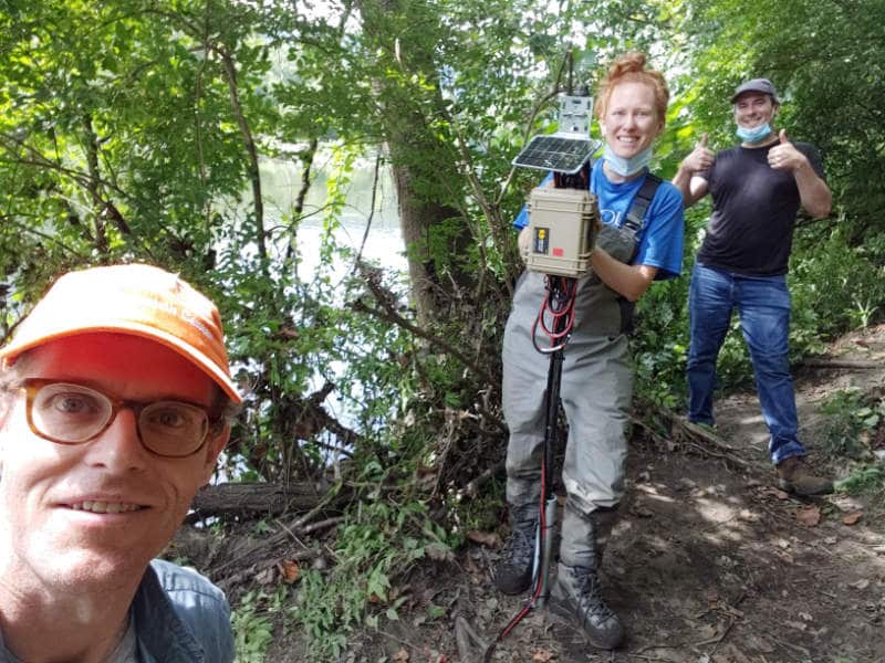 Stroud Water Research Center and Princeton Hydro Staff Installing a EnviroDIY monitoring stations along the Exeter Scenic River Trail.