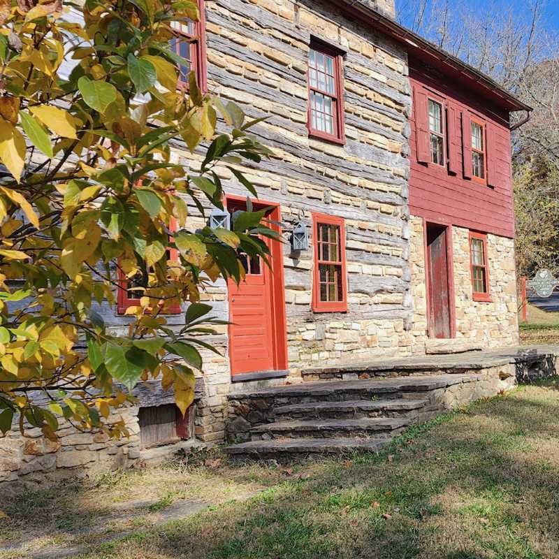 The Colonial-era log cabin at Stroud Water Research Center.