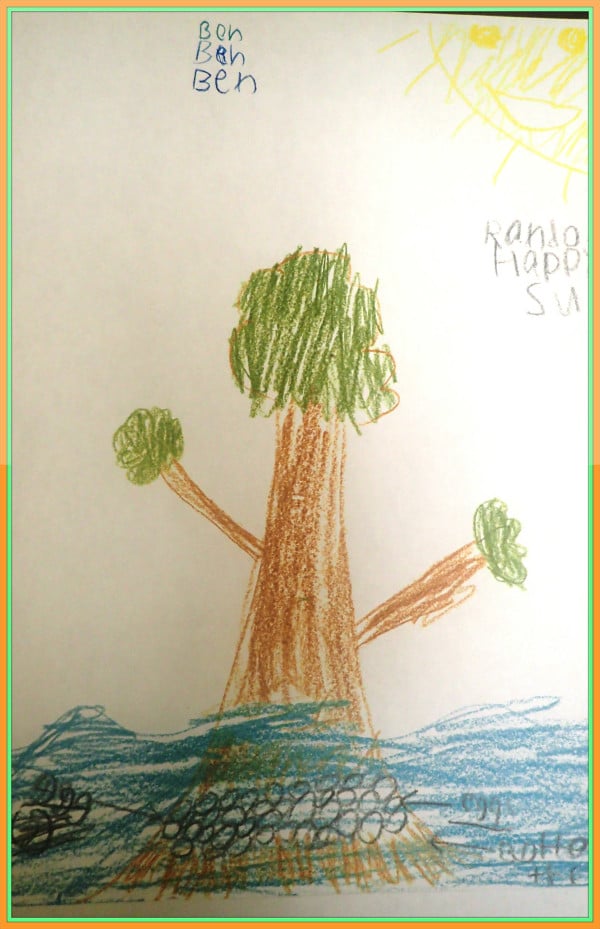 Drawing of trout growing on trees by Ben