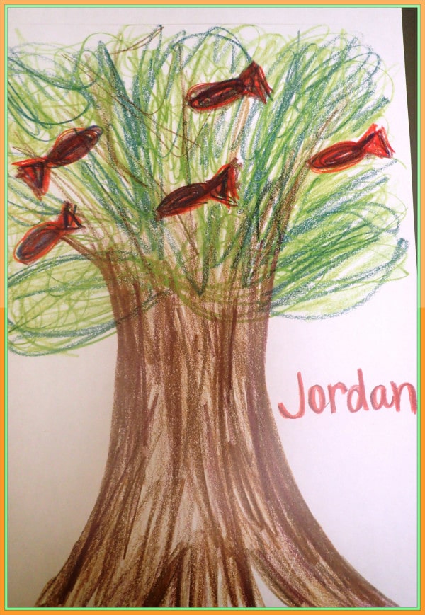 Drawing of trout growing on trees by Jordan