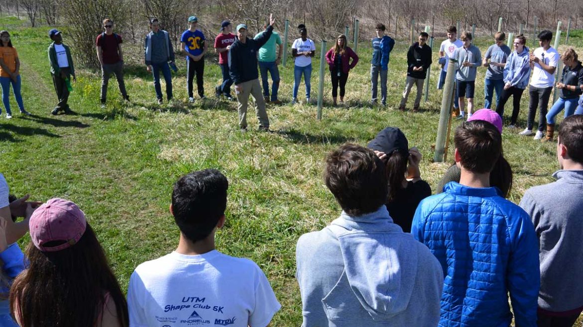 Westtown School students learn about monitoring streamside forests.