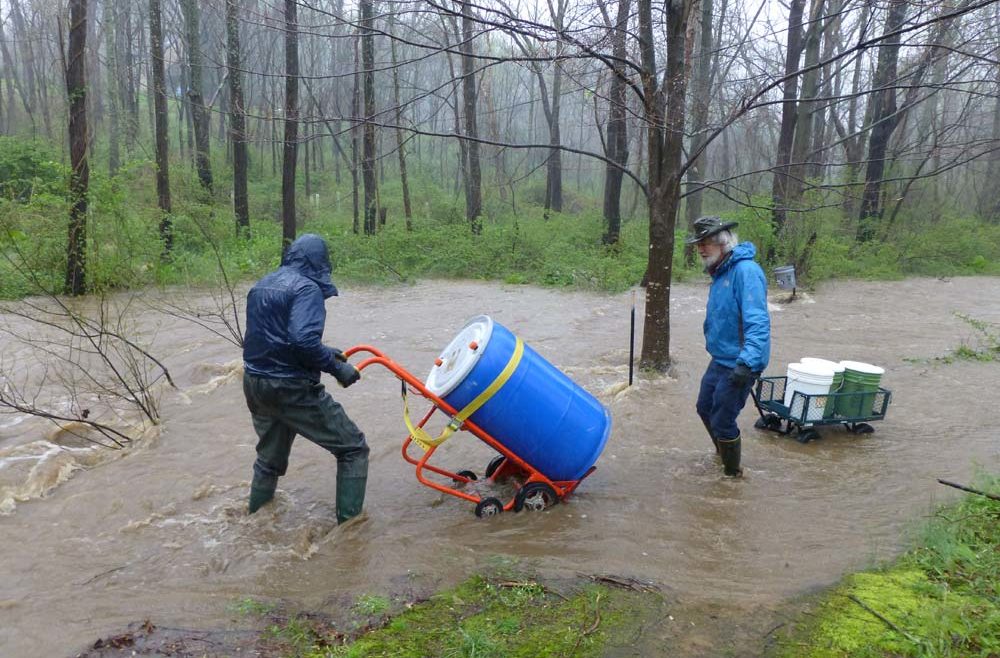 Stroud Center scientists sample White Clay Creek at flood stage